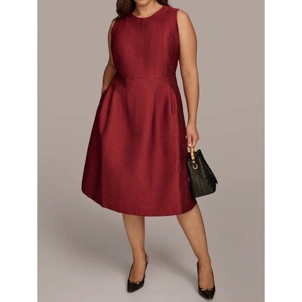 Donna Karan New York Jacquard Midi Fit & Flare Dress Size: 12 With Pockets